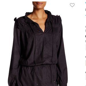 Vertigo Ruffled Smocked Tunic, Size Large, Black